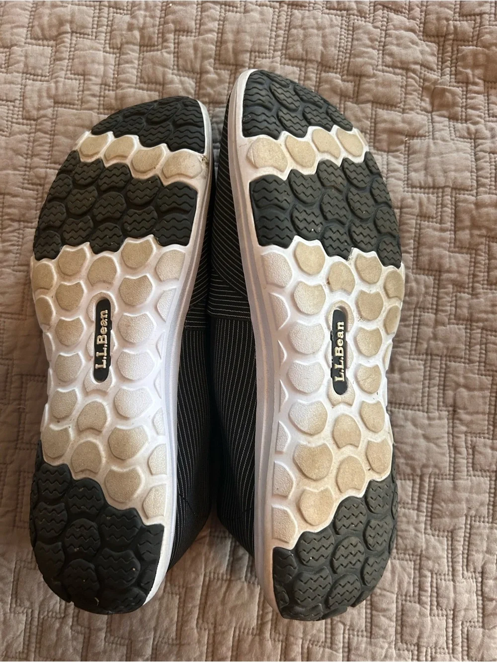 L.L. Bean Women's black/white Striped Slip-Ons